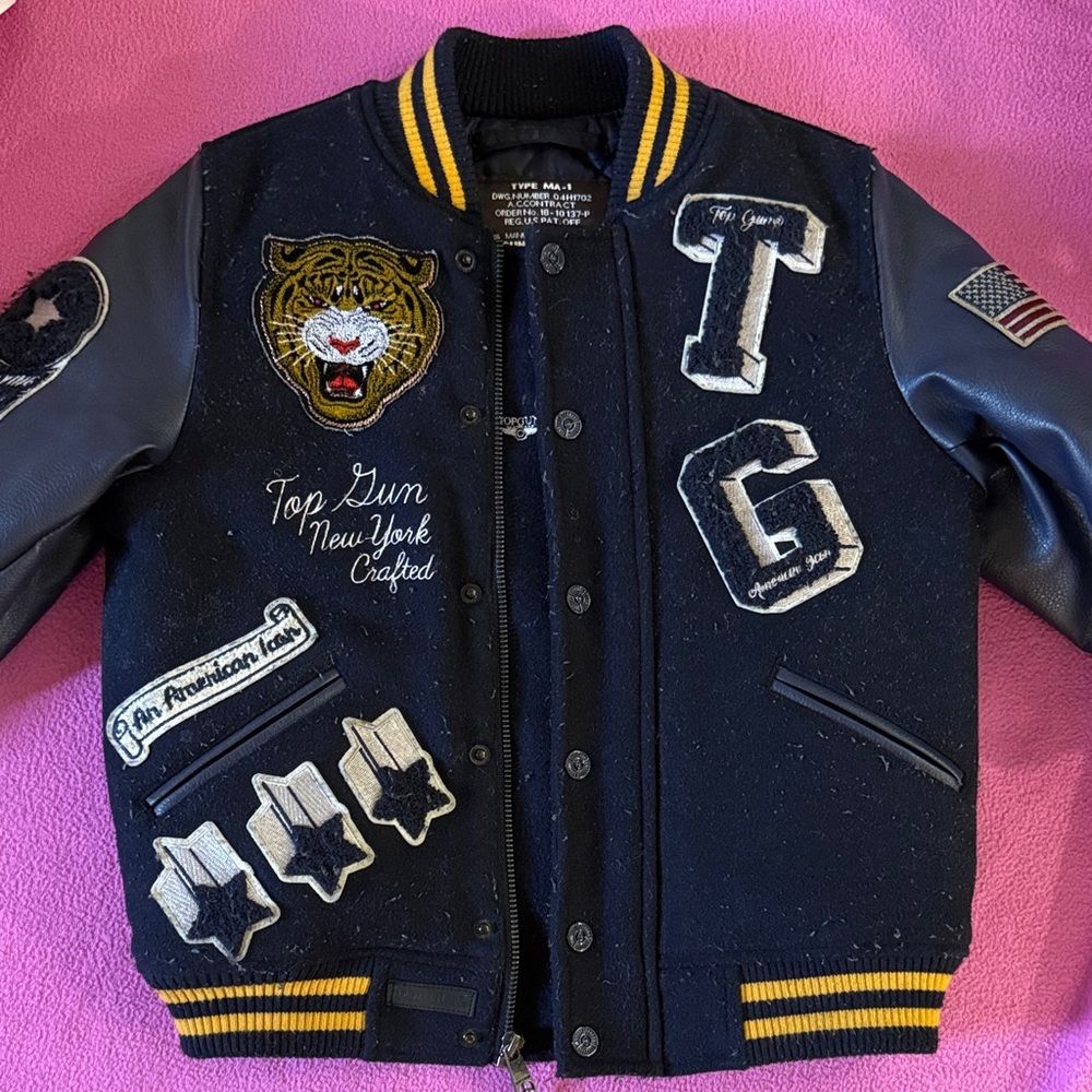 Kids Navy Blue Embroidered Bomber Jacket